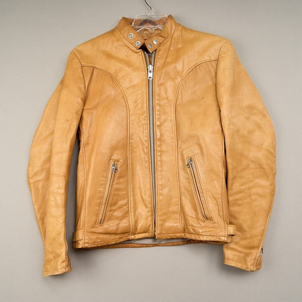 Schott Leather Jacket Mens 36 Cafe Racer Moto Fur Lining Talon Zip Vintage 70s.